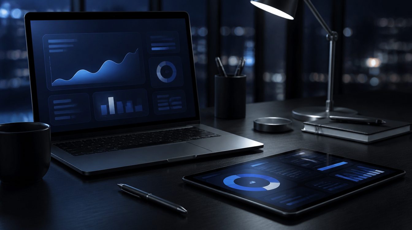 Payment software dashboards on laptop and tablet